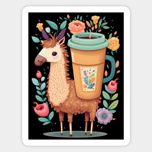 Lama & Coffee Kawaii Anime Floral Coffee Lover Magnet